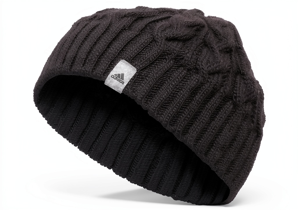 Adidas Womens Beanie in Black color showcasing cable rib design