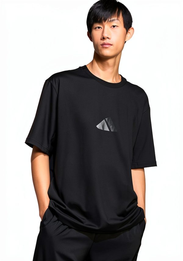 Mens Recycled Loose Fit Tee Sporty Style Black White-1