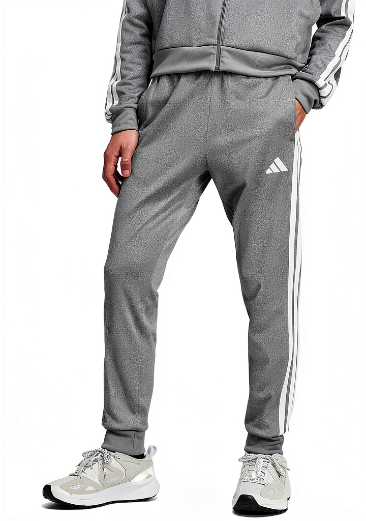 Close‑up of Adidas Mens Sweatpants Recycled Materials Regular Fit Track on a wooden bench