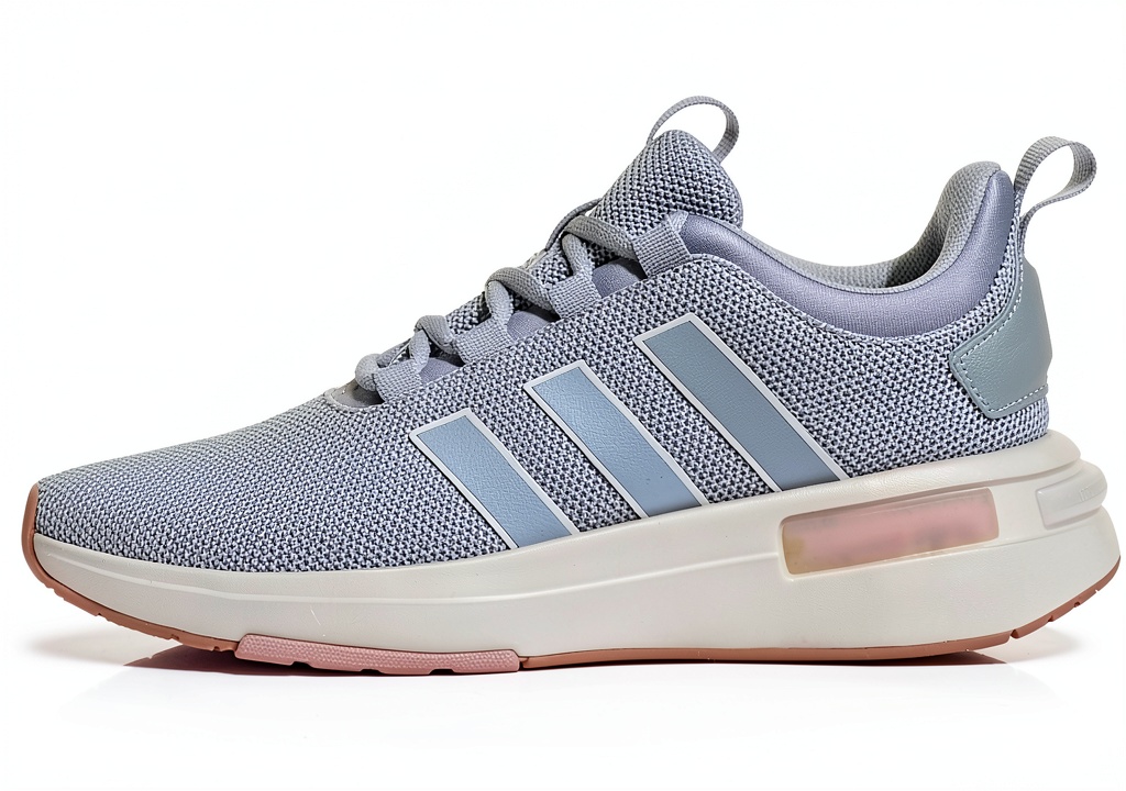Installing adidas Womens Sneakers Blue Dawn Orchid Fusion Lace Closure on a wooden floor