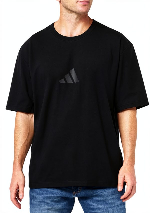Mens Recycled Loose Fit Tee Sporty Style Black White-2